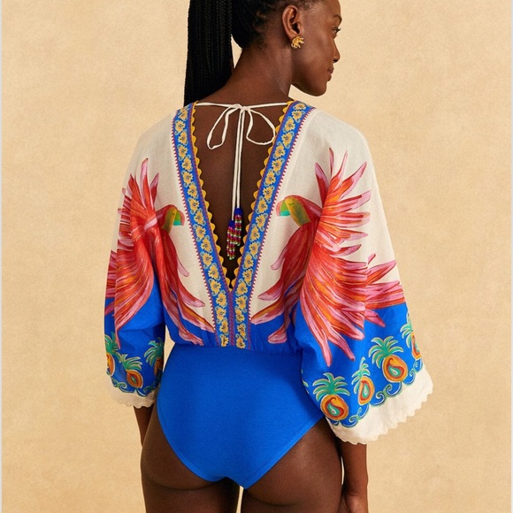 FARM Rio Rainbow Sunset Bodysuit, White, Size M, New $180 - Picture 2 of 3